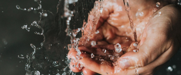 Extreme close-up of hands cupping water